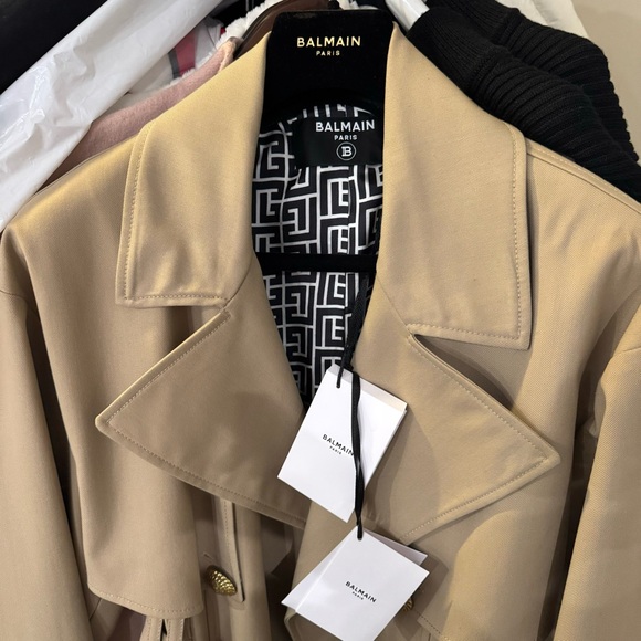 Balmain Gabardine Trench Coat in Sable - Picture 3 of 16